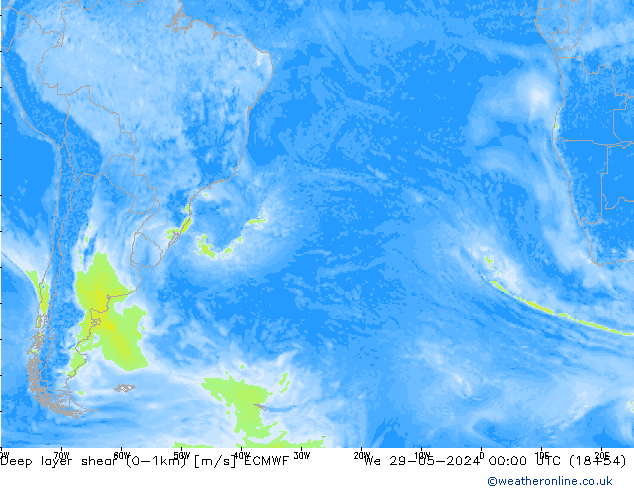 Deep layer shear (0-1km) ECMWF Çar 29.05.2024 00 UTC