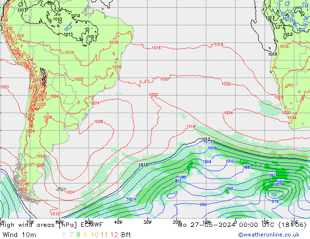 Izotacha ECMWF pon. 27.05.2024 00 UTC