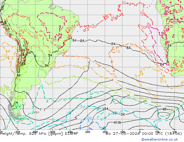 Hoogte/Temp. 925 hPa ECMWF ma 27.05.2024 00 UTC