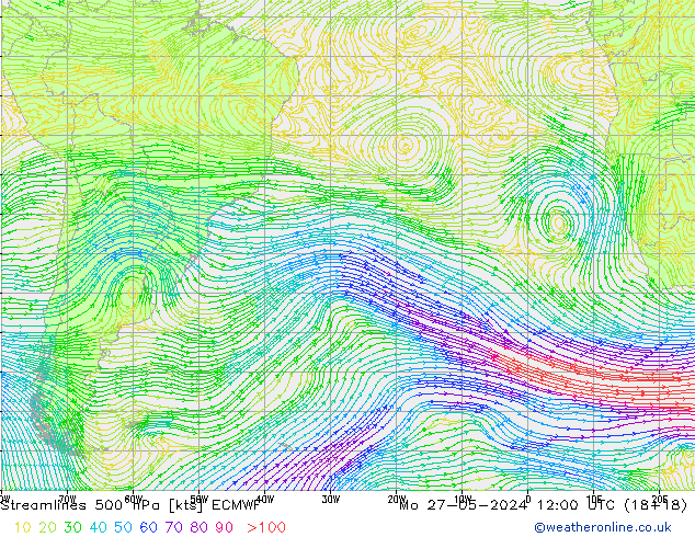 Linea di flusso 500 hPa ECMWF lun 27.05.2024 12 UTC