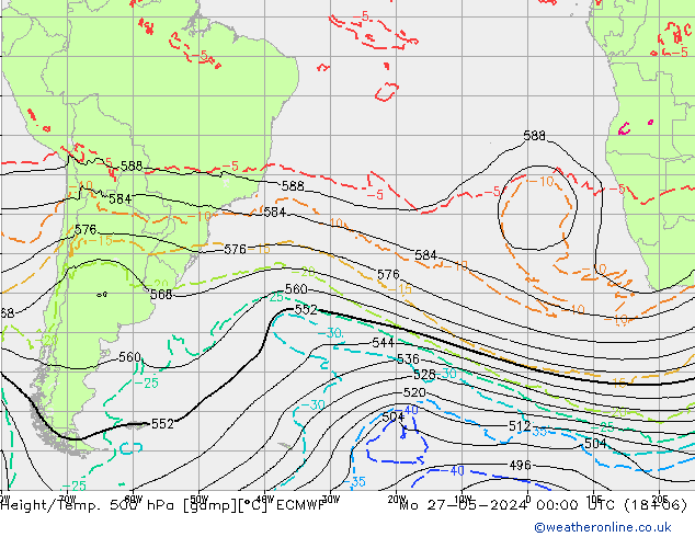 Z500/Rain (+SLP)/Z850 ECMWF Mo 27.05.2024 00 UTC