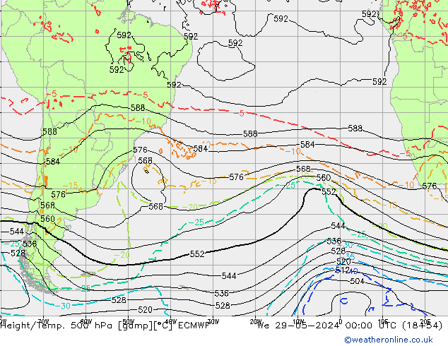 Z500/Rain (+SLP)/Z850 ECMWF  29.05.2024 00 UTC