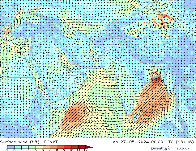 Wind 10 m (bft) ECMWF ma 27.05.2024 00 UTC