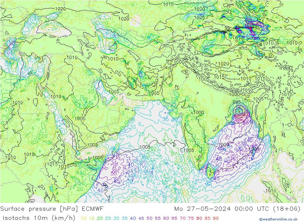 10米等风速线 (kph) ECMWF 星期一 27.05.2024 00 UTC