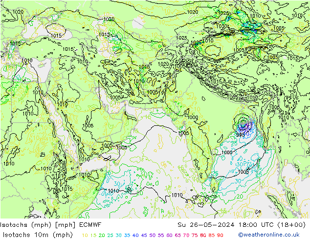 Eşrüzgar Hızları mph ECMWF Paz 26.05.2024 18 UTC