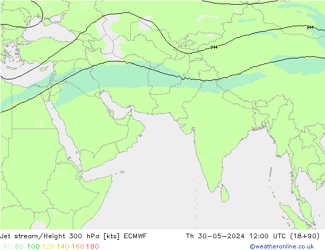 Jet stream/Height 300 hPa ECMWF Th 30.05.2024 12 UTC