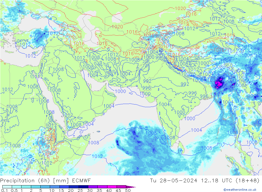 Z500/Rain (+SLP)/Z850 ECMWF Tu 28.05.2024 18 UTC