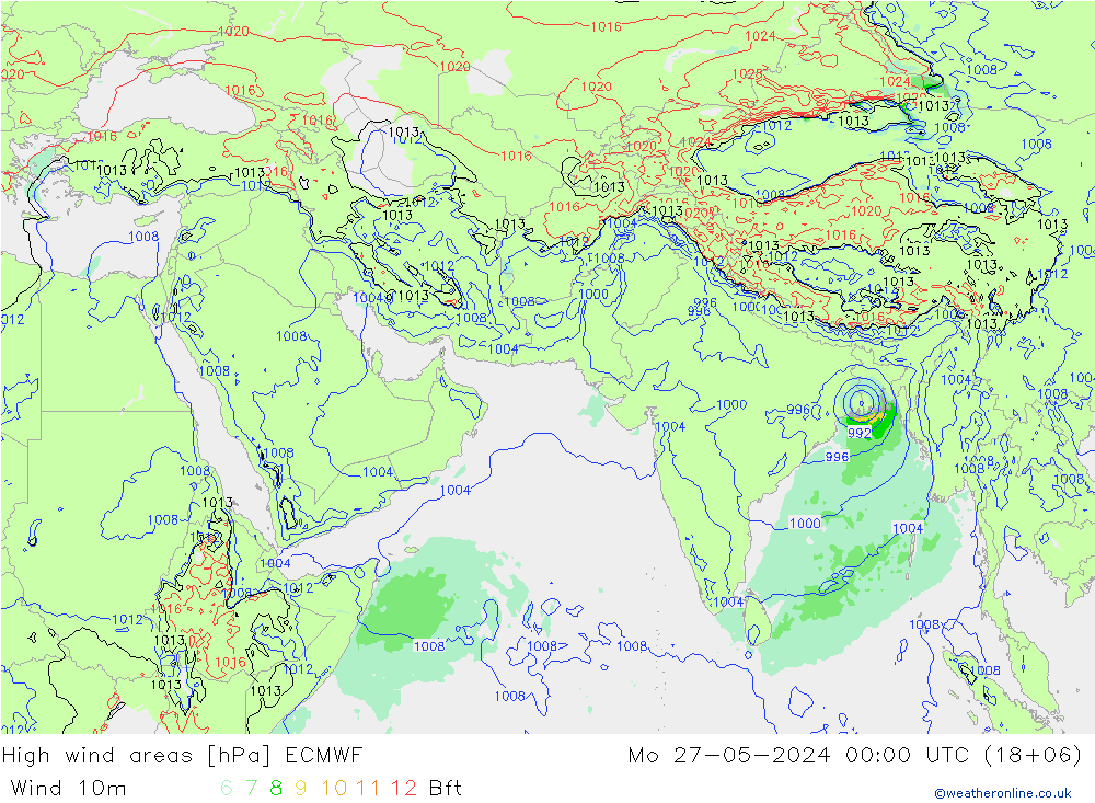 High wind areas ECMWF Mo 27.05.2024 00 UTC