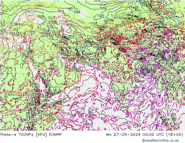 Theta-e 700hPa ECMWF lun 27.05.2024 00 UTC