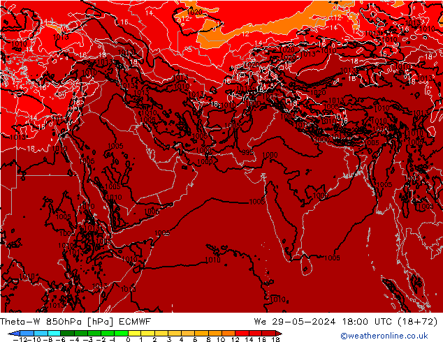 Theta-W 850hPa ECMWF mer 29.05.2024 18 UTC