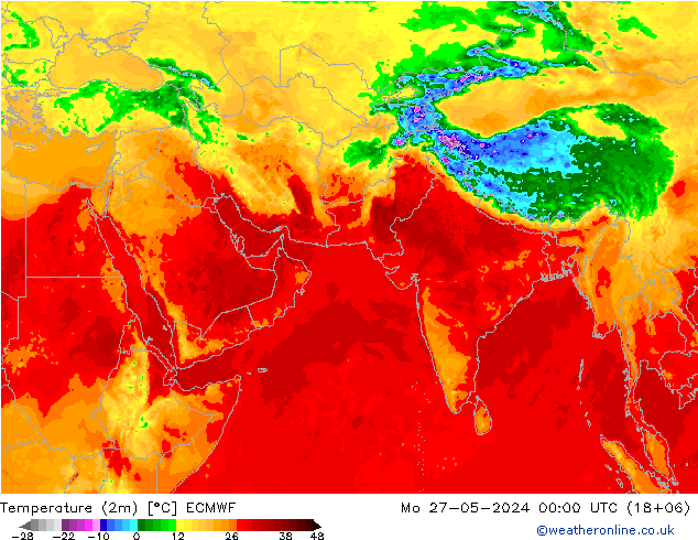карта температуры ECMWF пн 27.05.2024 00 UTC