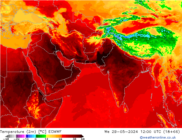 mapa temperatury (2m) ECMWF śro. 29.05.2024 12 UTC