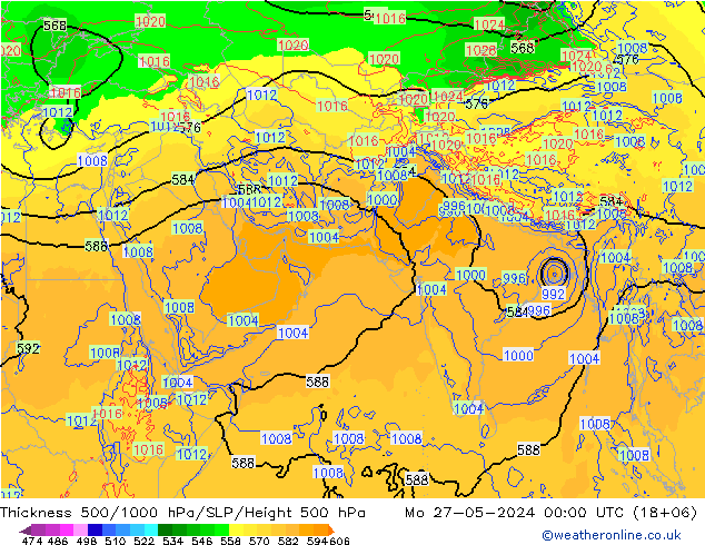 Thck 500-1000гПа ECMWF пн 27.05.2024 00 UTC