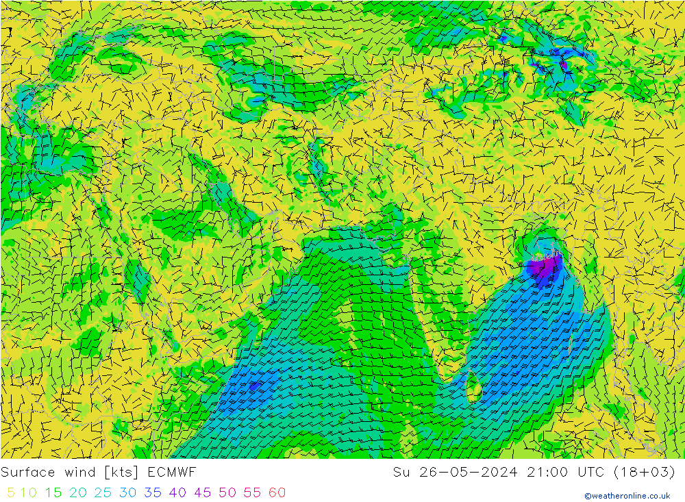 Viento 10 m ECMWF dom 26.05.2024 21 UTC