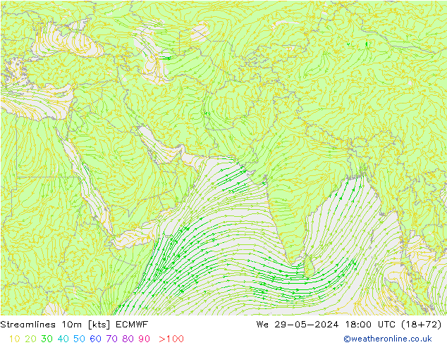 Stromlinien 10m ECMWF Mi 29.05.2024 18 UTC