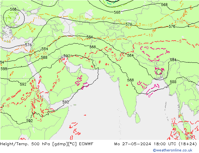 Z500/Rain (+SLP)/Z850 ECMWF Mo 27.05.2024 18 UTC