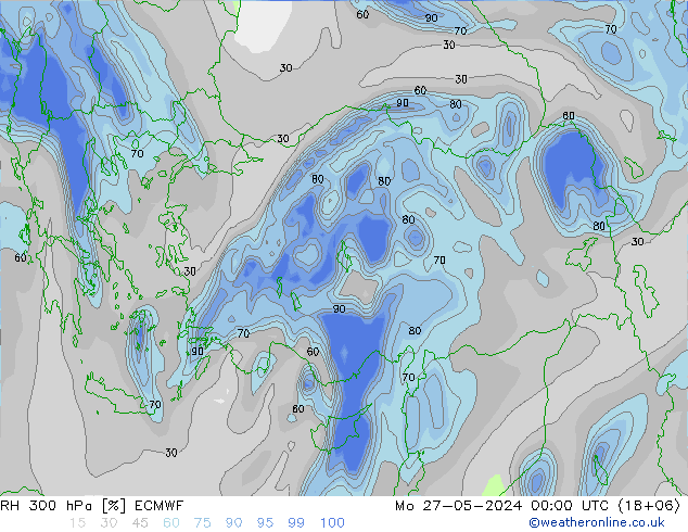 RH 300 hPa ECMWF Mo 27.05.2024 00 UTC