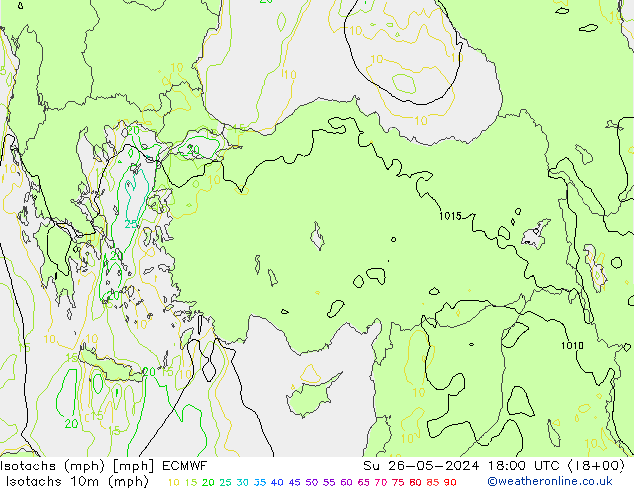 Isotachs (mph) ECMWF dom 26.05.2024 18 UTC