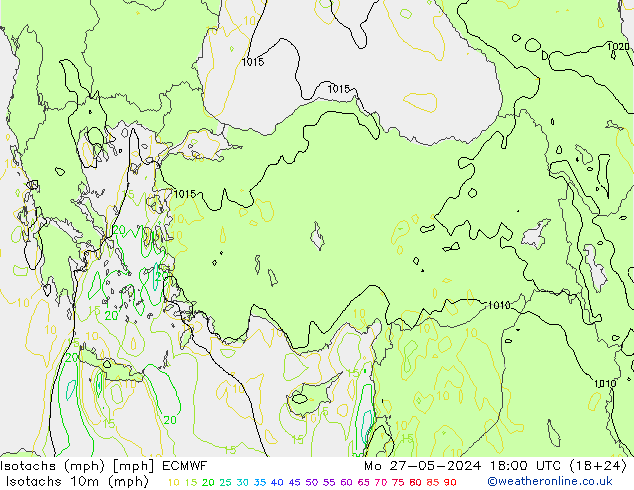 Isotachs (mph) ECMWF Po 27.05.2024 18 UTC