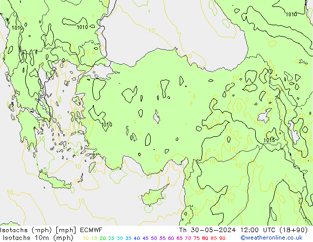 Isotachen (mph) ECMWF do 30.05.2024 12 UTC