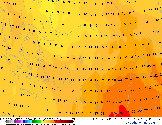 Z500/Yağmur (+YB)/Z850 ECMWF Pzt 27.05.2024 18 UTC