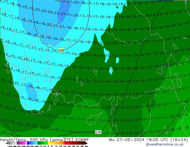 Z500/Rain (+SLP)/Z850 ECMWF Mo 27.05.2024 18 UTC