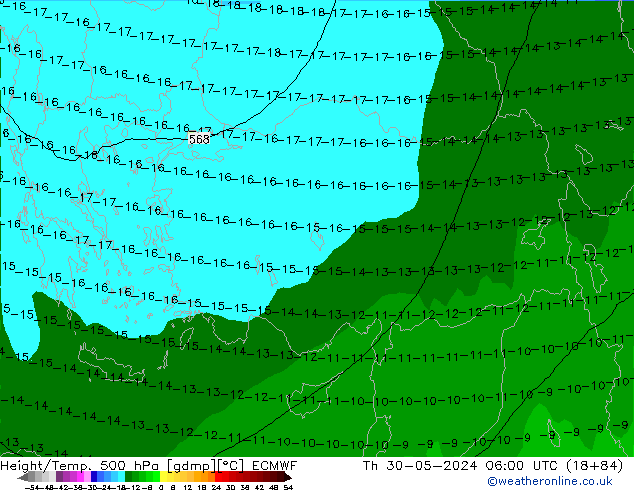 Z500/Rain (+SLP)/Z850 ECMWF jue 30.05.2024 06 UTC