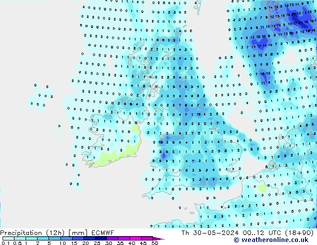 Precipitation (12h) ECMWF Th 30.05.2024 12 UTC