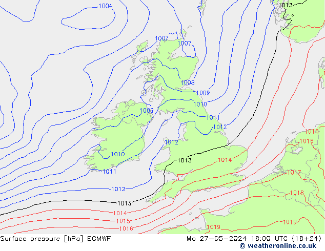 Presión superficial ECMWF lun 27.05.2024 18 UTC