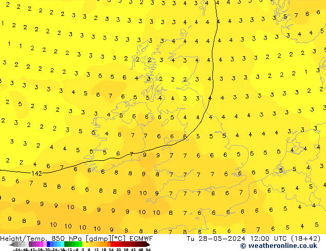 Z500/Rain (+SLP)/Z850 ECMWF  28.05.2024 12 UTC