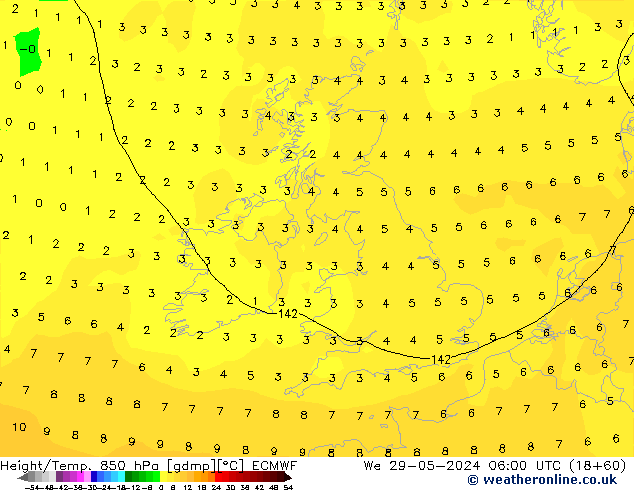 Z500/Rain (+SLP)/Z850 ECMWF Qua 29.05.2024 06 UTC