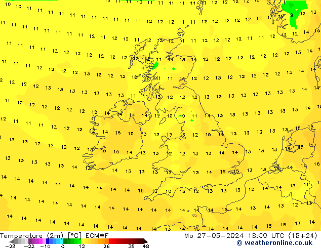 Temperaturkarte (2m) ECMWF Mo 27.05.2024 18 UTC