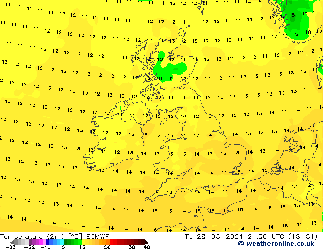 température (2m) ECMWF mar 28.05.2024 21 UTC