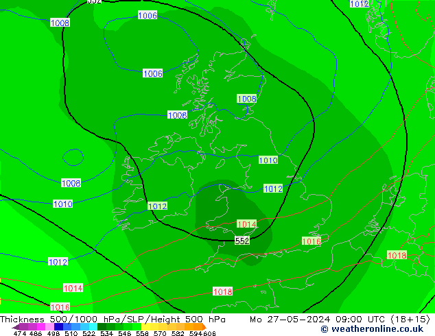 Schichtdicke 500-1000 hPa ECMWF Mo 27.05.2024 09 UTC