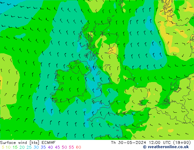 ветер 10 m ECMWF чт 30.05.2024 12 UTC
