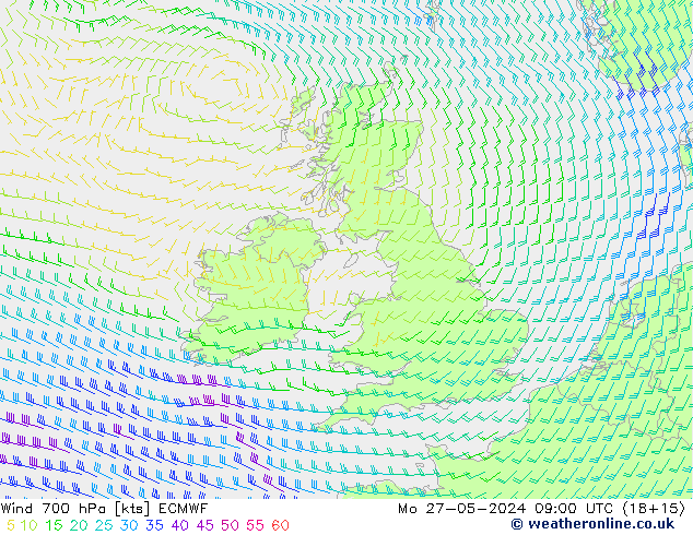 Wind 700 hPa ECMWF Mo 27.05.2024 09 UTC