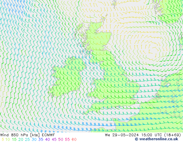 ветер 850 гПа ECMWF ср 29.05.2024 15 UTC