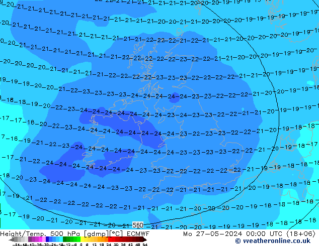 Z500/Rain (+SLP)/Z850 ECMWF Po 27.05.2024 00 UTC