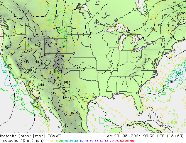 Isotachs (mph) ECMWF We 29.05.2024 09 UTC