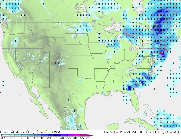 Precipitation (6h) ECMWF Tu 28.05.2024 06 UTC