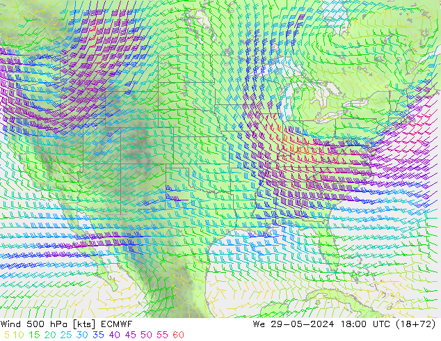 Vento 500 hPa ECMWF Qua 29.05.2024 18 UTC