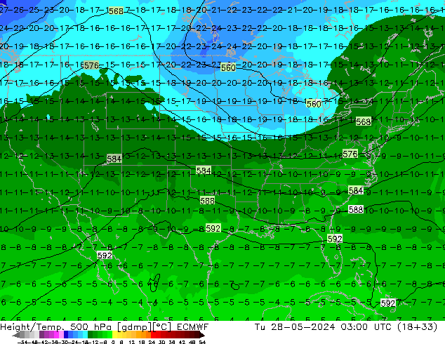 Hoogte/Temp. 500 hPa ECMWF di 28.05.2024 03 UTC