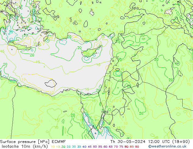 Eşrüzgar Hızları (km/sa) ECMWF Per 30.05.2024 12 UTC