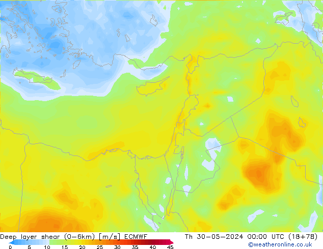 Deep layer shear (0-6km) ECMWF Per 30.05.2024 00 UTC