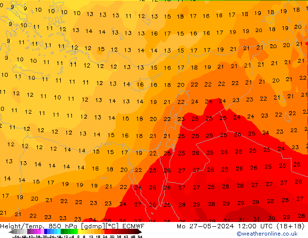 Z500/Rain (+SLP)/Z850 ECMWF пн 27.05.2024 12 UTC