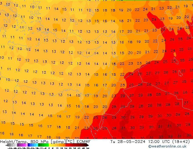 Z500/Rain (+SLP)/Z850 ECMWF  28.05.2024 12 UTC