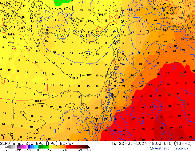 SLP/Temp. 850 hPa ECMWF di 28.05.2024 18 UTC