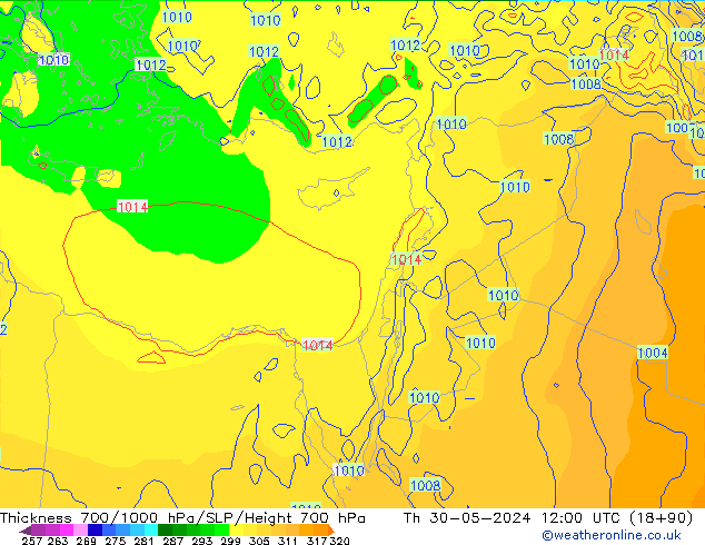 700-1000 hPa Kalınlığı ECMWF Per 30.05.2024 12 UTC