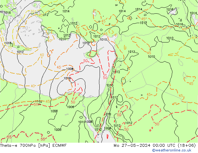 Theta-e 700hPa ECMWF Mo 27.05.2024 00 UTC