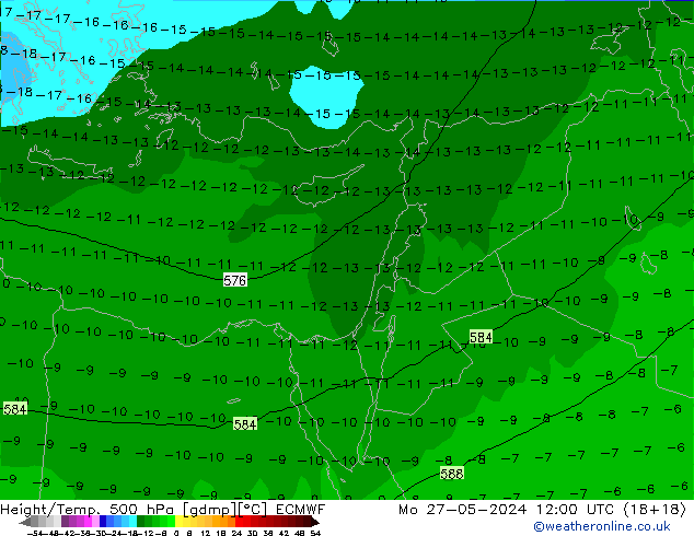 Z500/Rain (+SLP)/Z850 ECMWF пн 27.05.2024 12 UTC